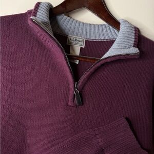 L.L. Bean Burgundy Quarter 1/4 Zip Heavy Weight Knit Sweater Men’s XL. Cotton